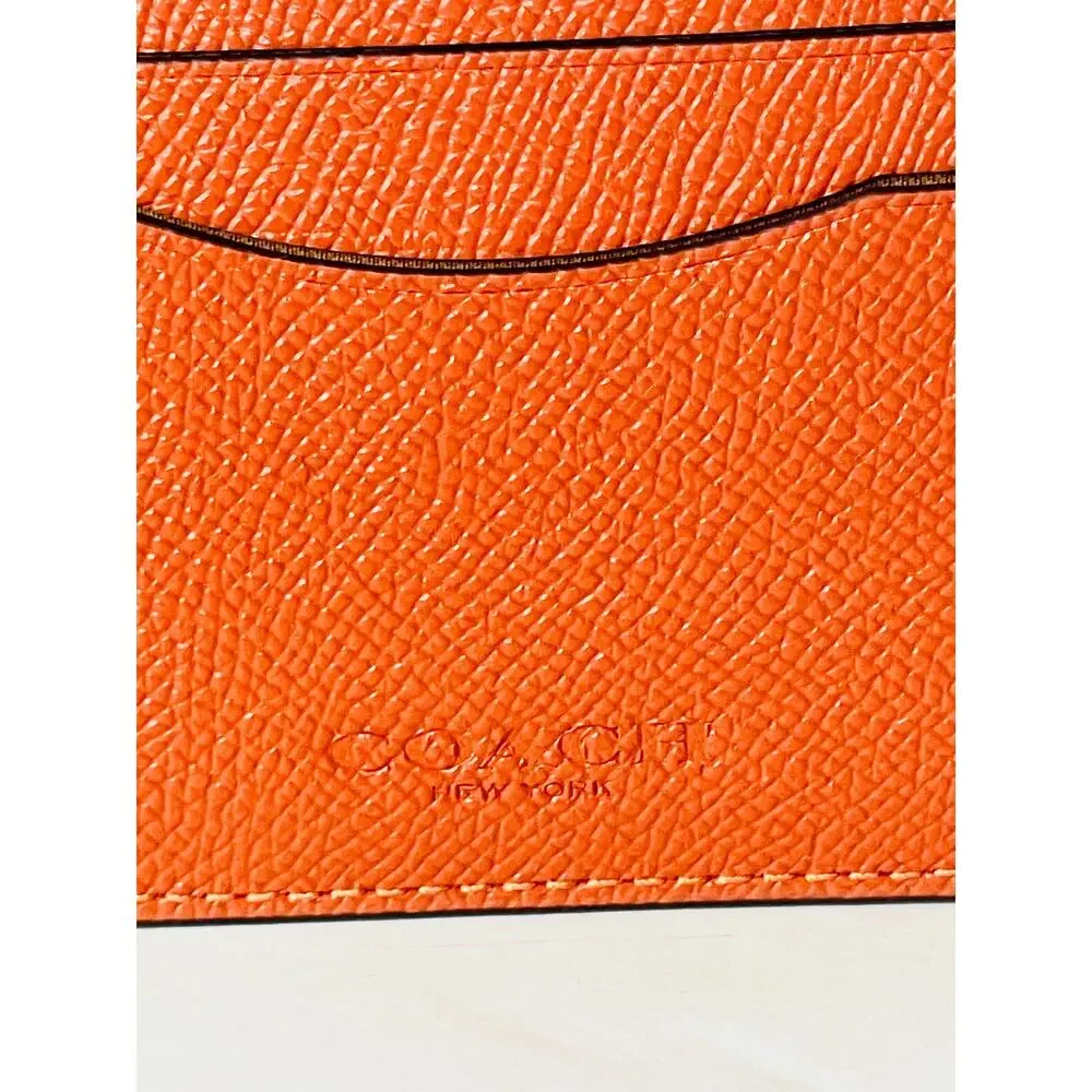 Coach Card Case Money Clip Spice Orange Crossgrain Leather Mens CDC79